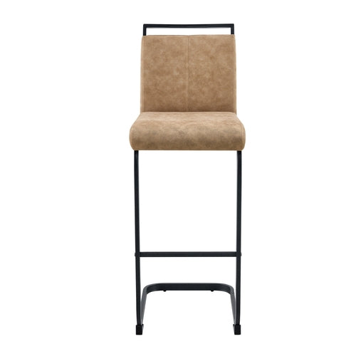 Modern Brown Tech Fabric Bar Stool Set of 2 with Black Metal Legs -