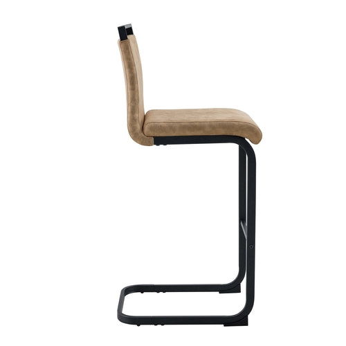 Modern Brown Tech Fabric Bar Stool Set of 2 with Black Metal Legs -