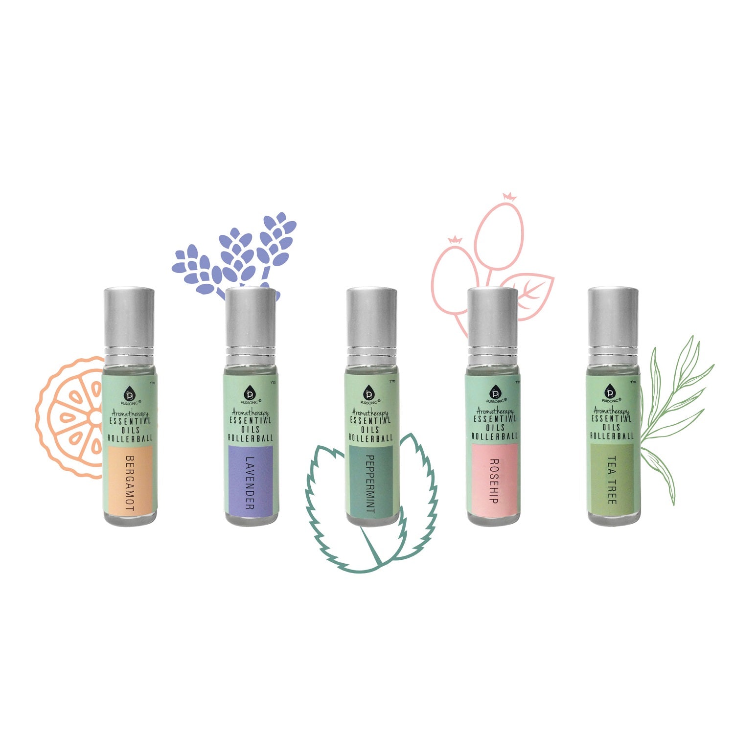 Aromatherapy Essential Oils Rollerballs (Bergamot, Lavender, Peppermint, Rosehip, Tea Tree)-2